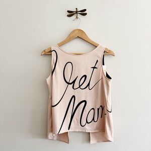 Ginkgo Organic Cotton Beige Open Back Tank Top Medium